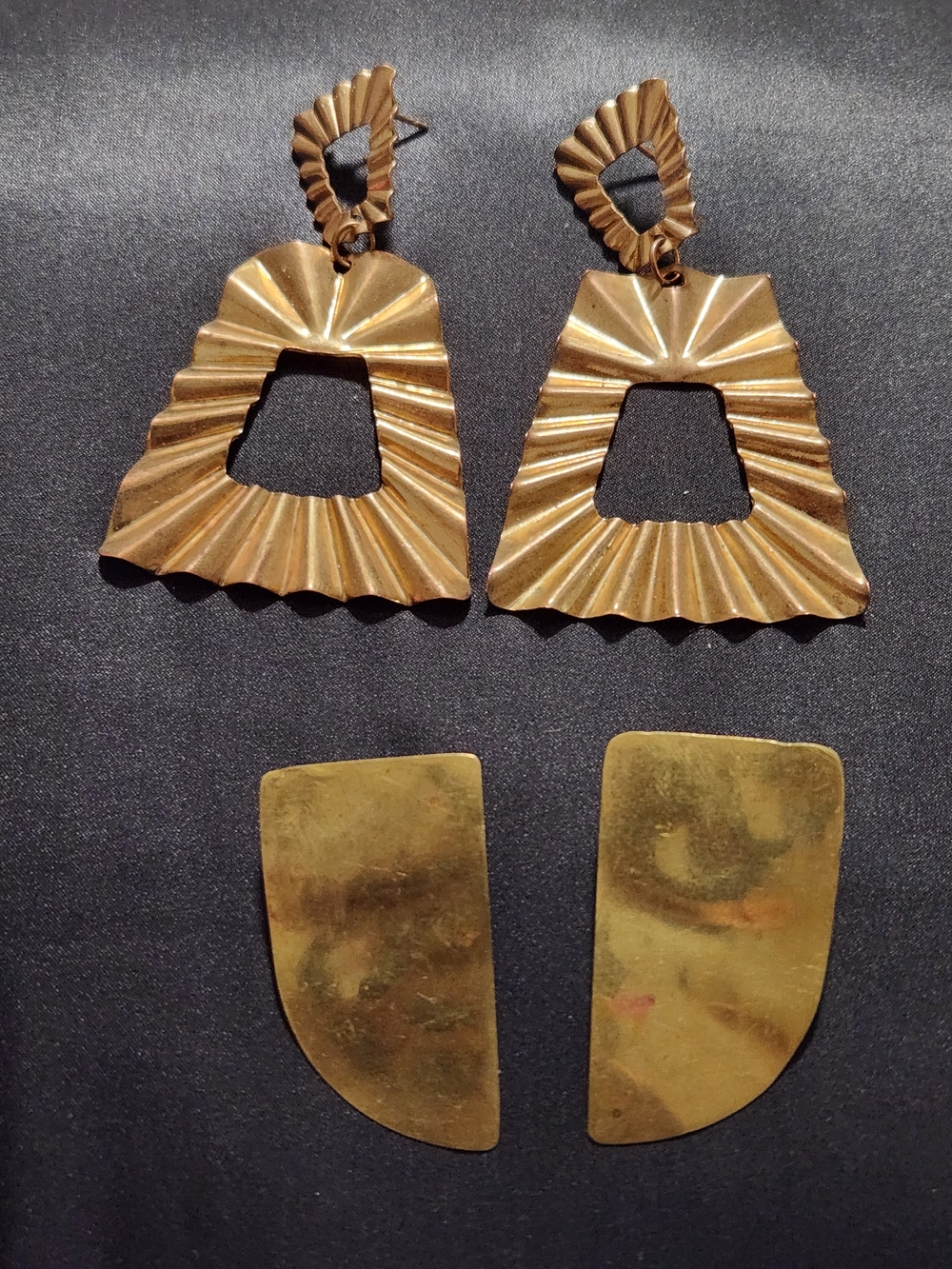 Gold Sculptural Statement Earrings - Geometric Fan Design